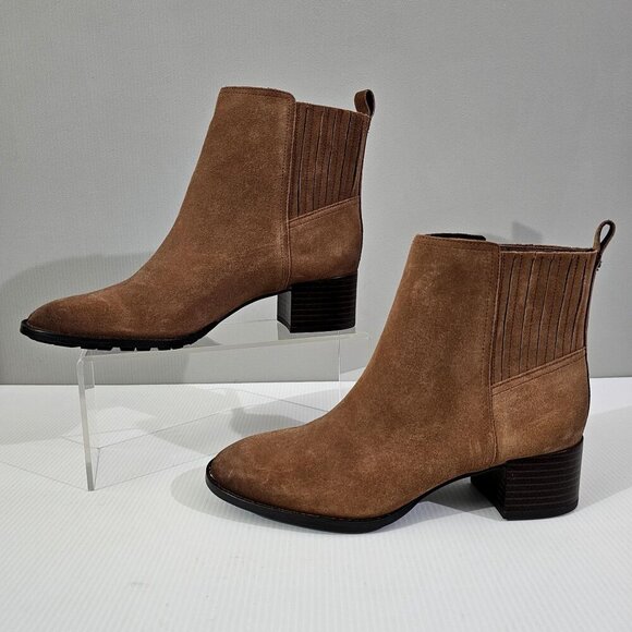 NEW Sam Edelman Kaiti Zip Ankle Bootie Womens 7 Brown Suede Low Heel Western - Picture 2 of 13